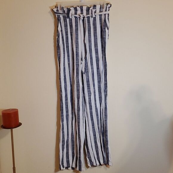 Indero striped Beachy Boho linen blend pants size Small - Picture 2 of 9